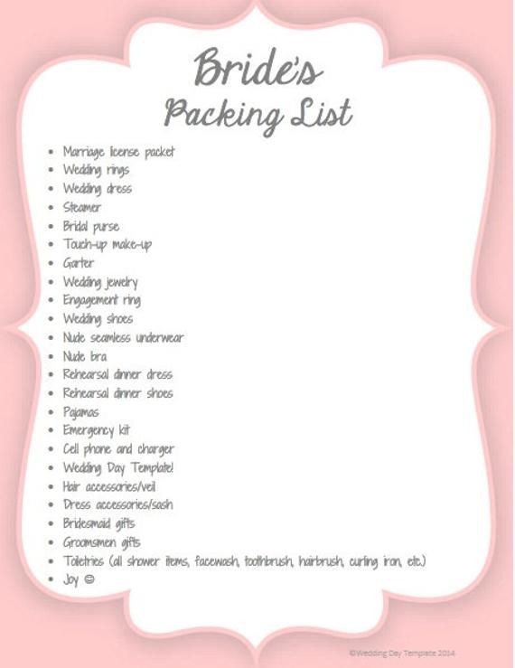 PRINTABLE Brides Packing List  .de