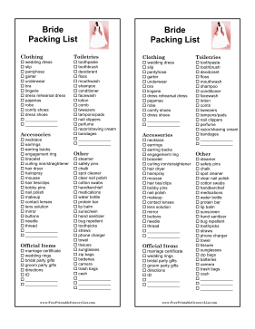 printable wedding packing list