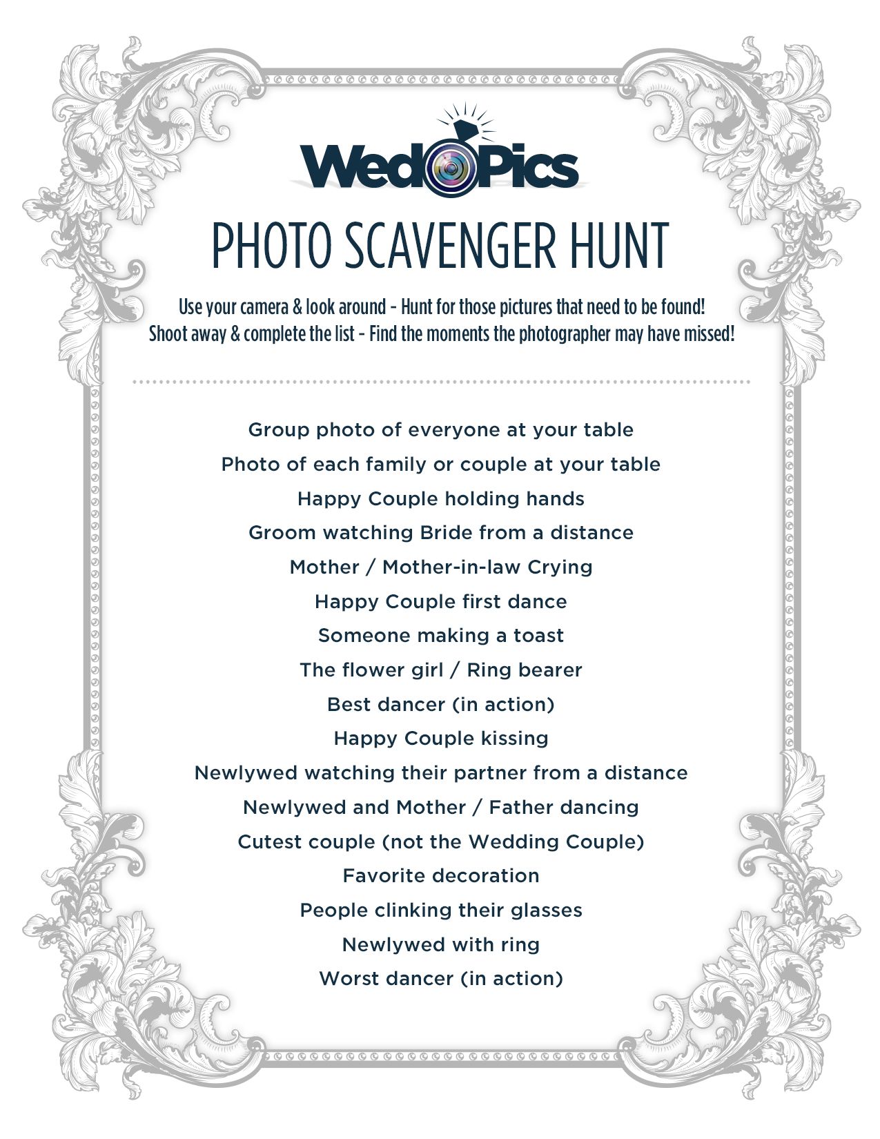 printable wedding photo scavenger hunt