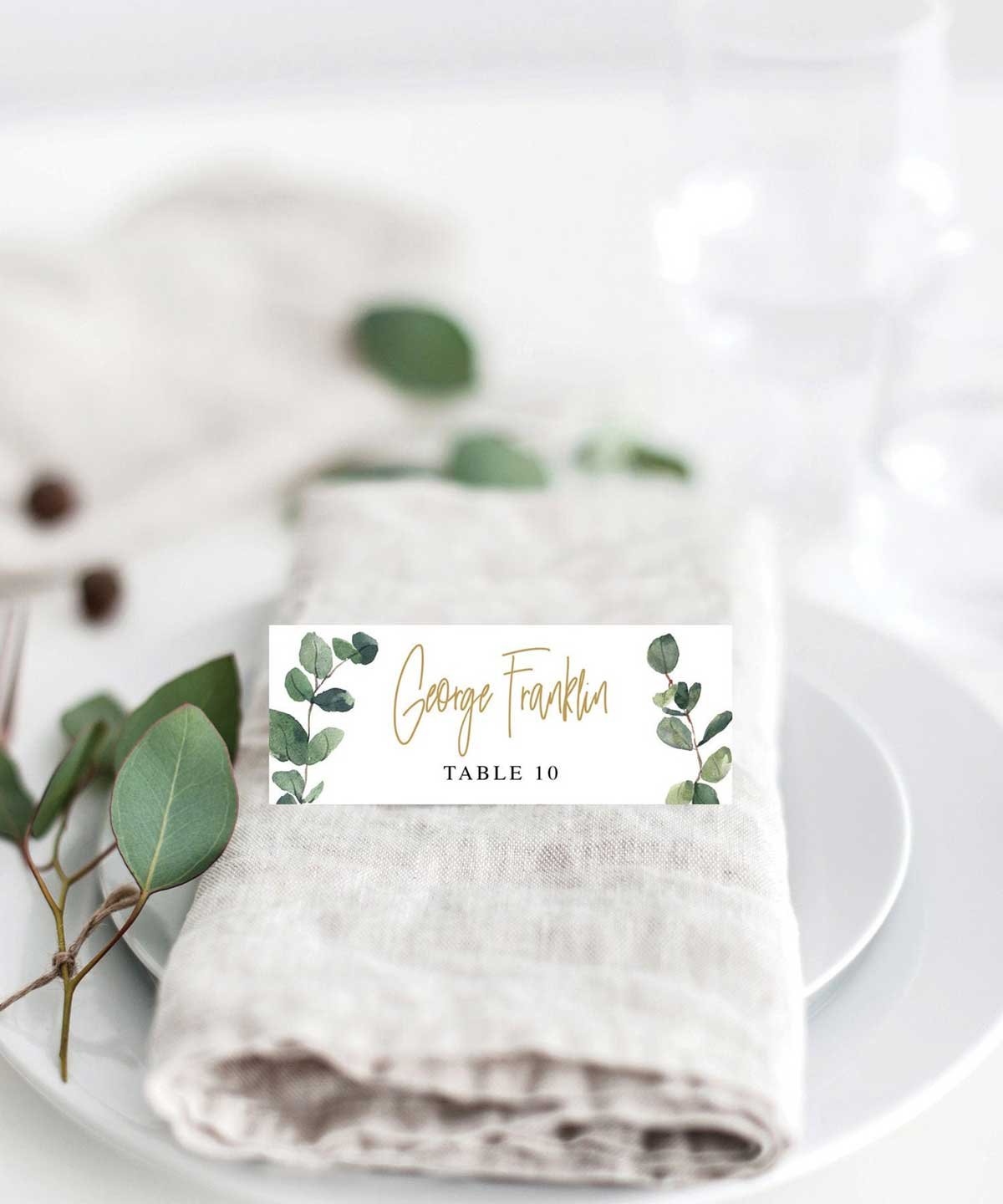 Printable Green Eucalyptus Wedding Place Card Template