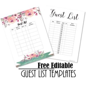 FREE printable guest list template | Customize online