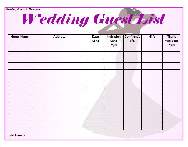 printable wedding planner guest list