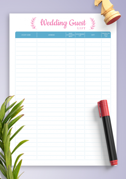 Wedding Guest List Templates - Download PDF