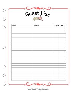 printable wedding planner guest list