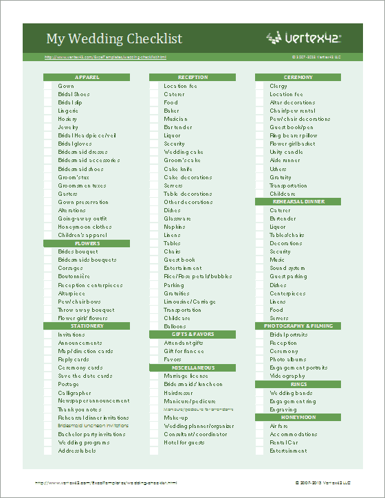 Wedding Checklist Template
