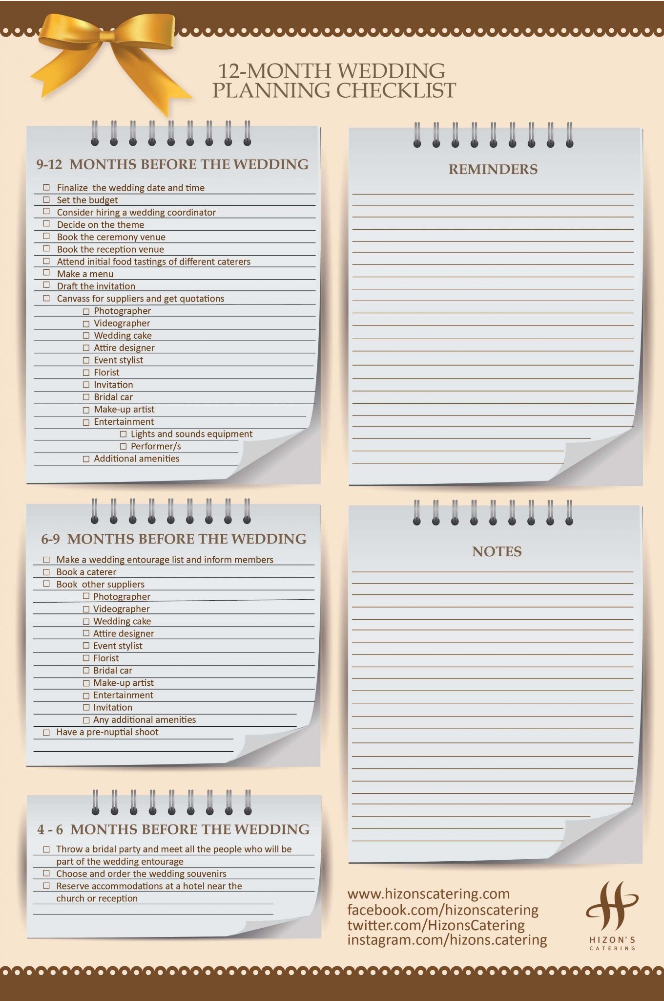 Downloadable 12 Month Wedding Planning Checklist | Hizons Catering