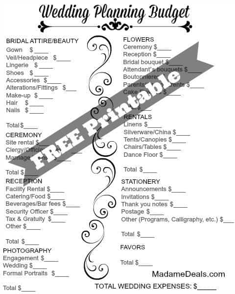 printable wedding reception checklist