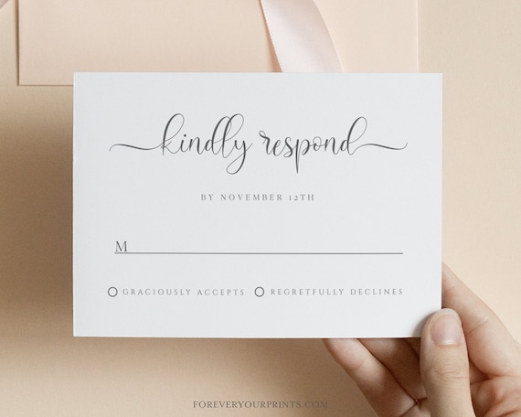 Wedding RSVP Card Template, Minimalist RSVP Card, Printable Reply ...