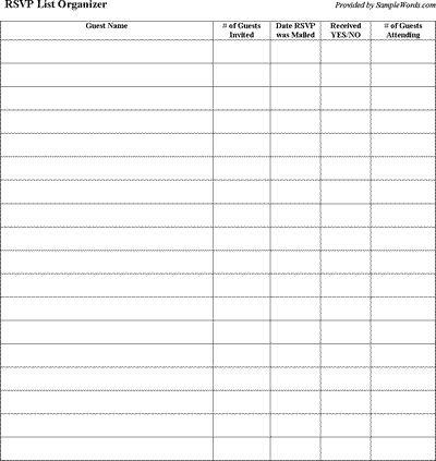 Free Printable RSVP List - Microsoft Word Download