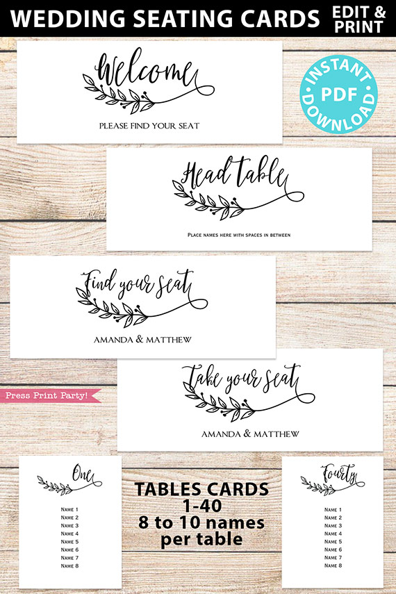 printable wedding seating cards