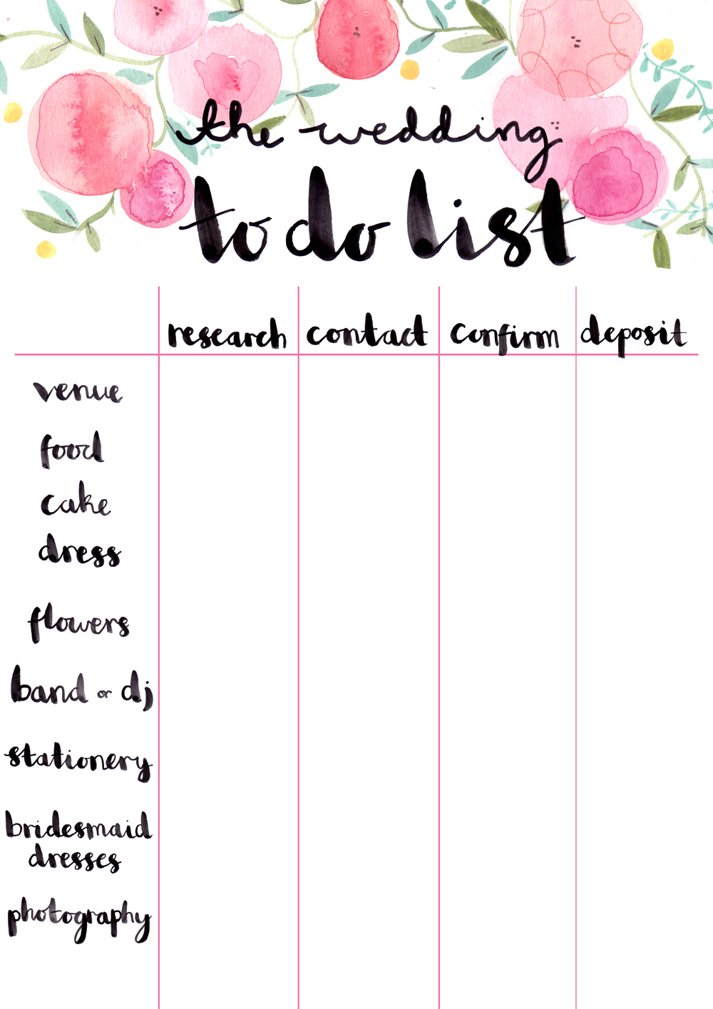 The Wedding To Do List - free printable | emma block illustration