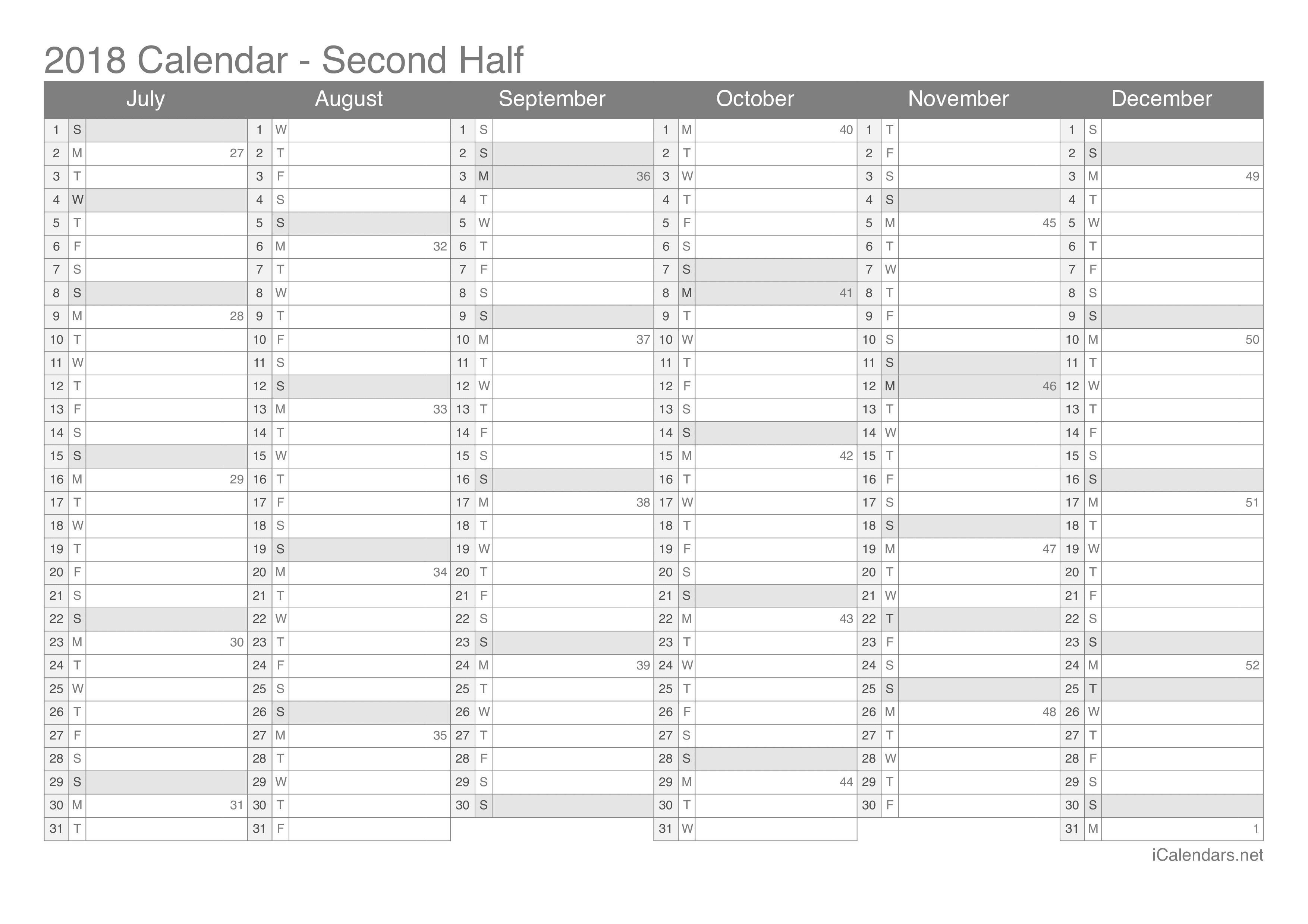 2018 Printable Calendar - PDF or Excel