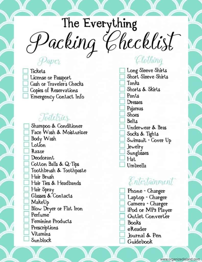 printable weekend getaway packing list
