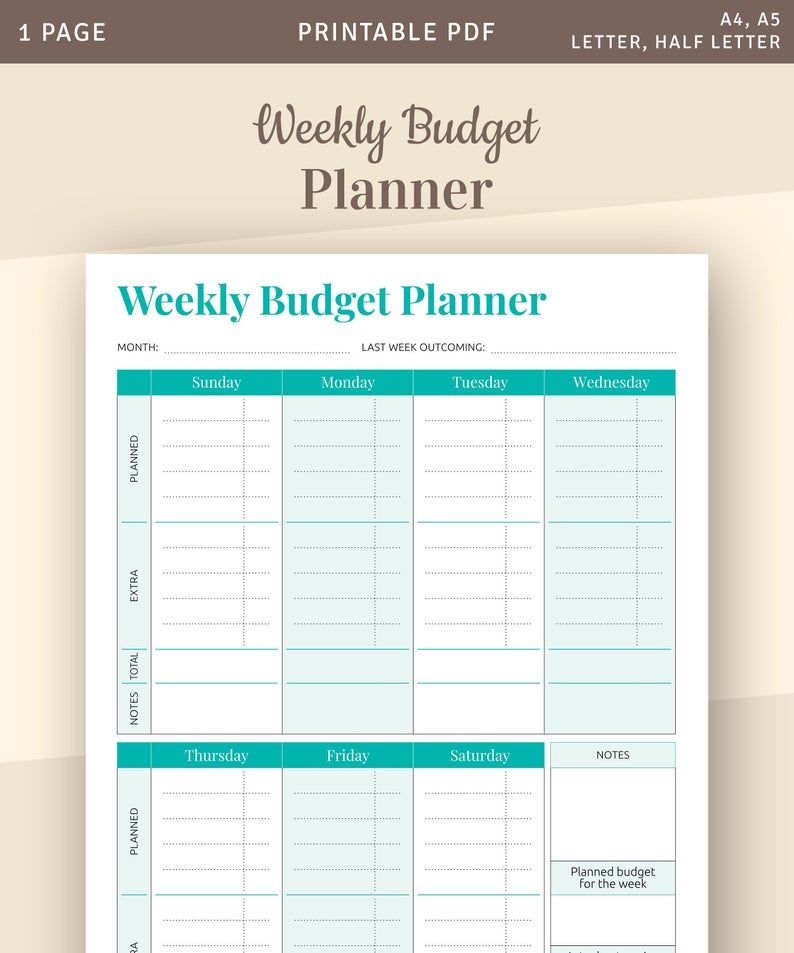 printable weekly budget planner free