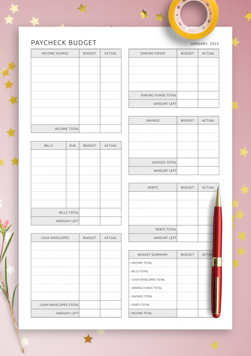 Printable Budget Templates - Download PDF A4, A5, Letter size