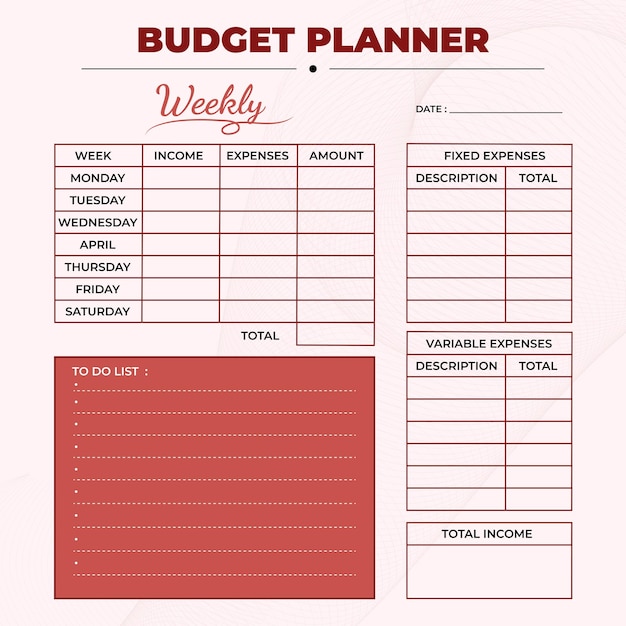 Premium Vector | Weekly budget planner concept printable template