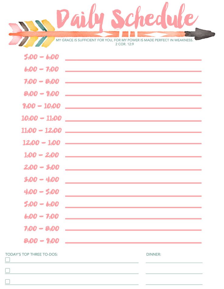 printable weekly daily schedule