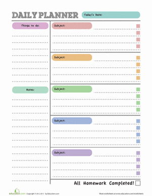 Printable Homework Planner | Worksheet 