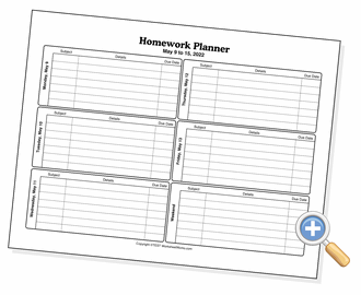 Five Day Homework Planner - WorksheetWorks.com