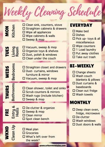 Weekly Cleaning Schedule Printable- FREE · Urban Mom Tales