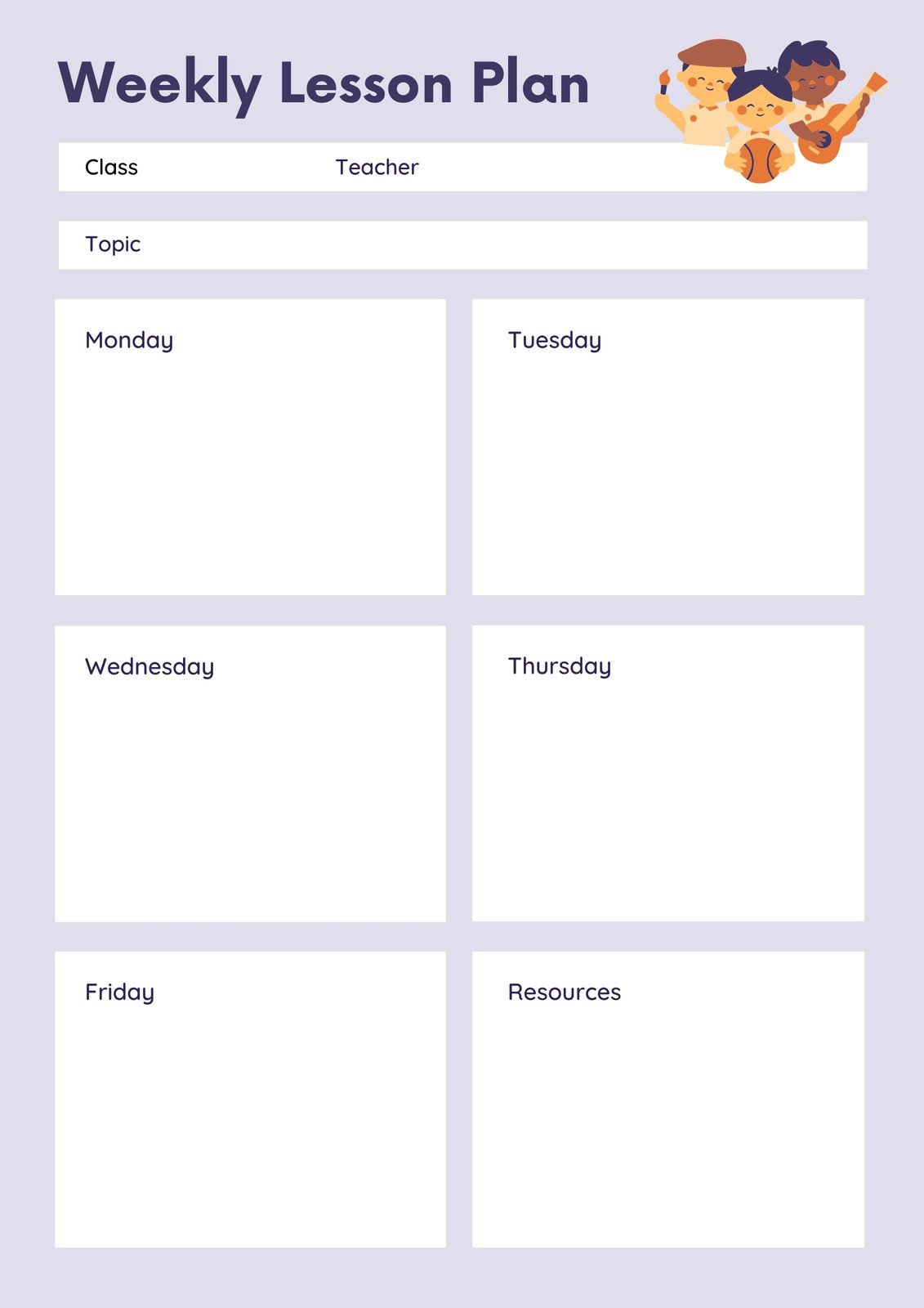 printable weekly lesson planner