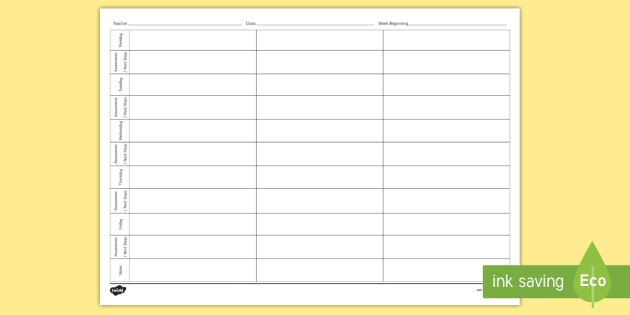 Blank Weekly Activity Planner Template - Teaching Resource
