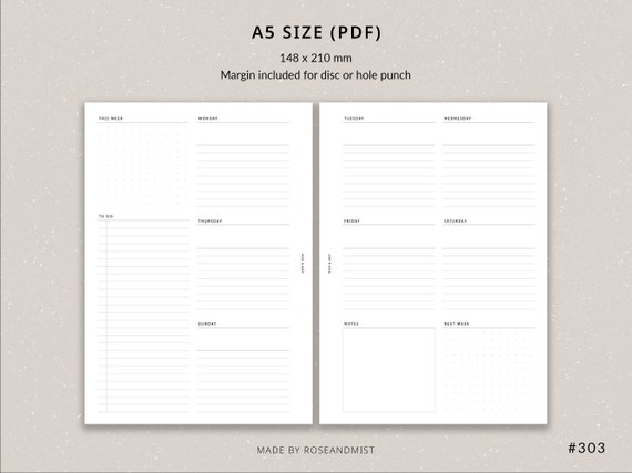 Buy Weekly Planner WO2P A5 Planner Printable Weekly Spread ...