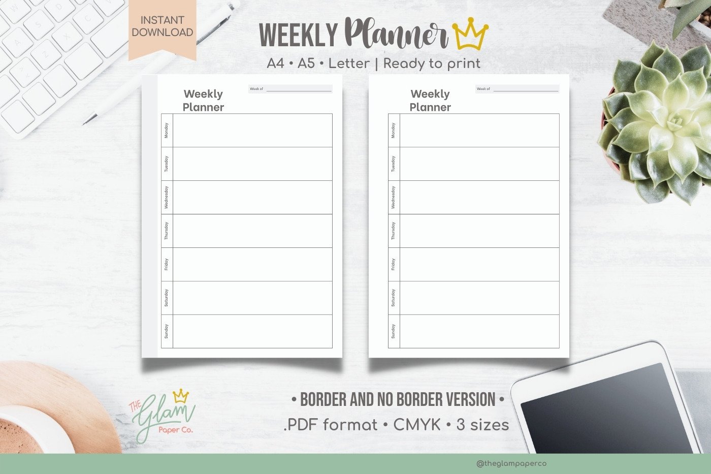 Weekly Planner Printable , Planner set. A4, A5, &  (1433865)