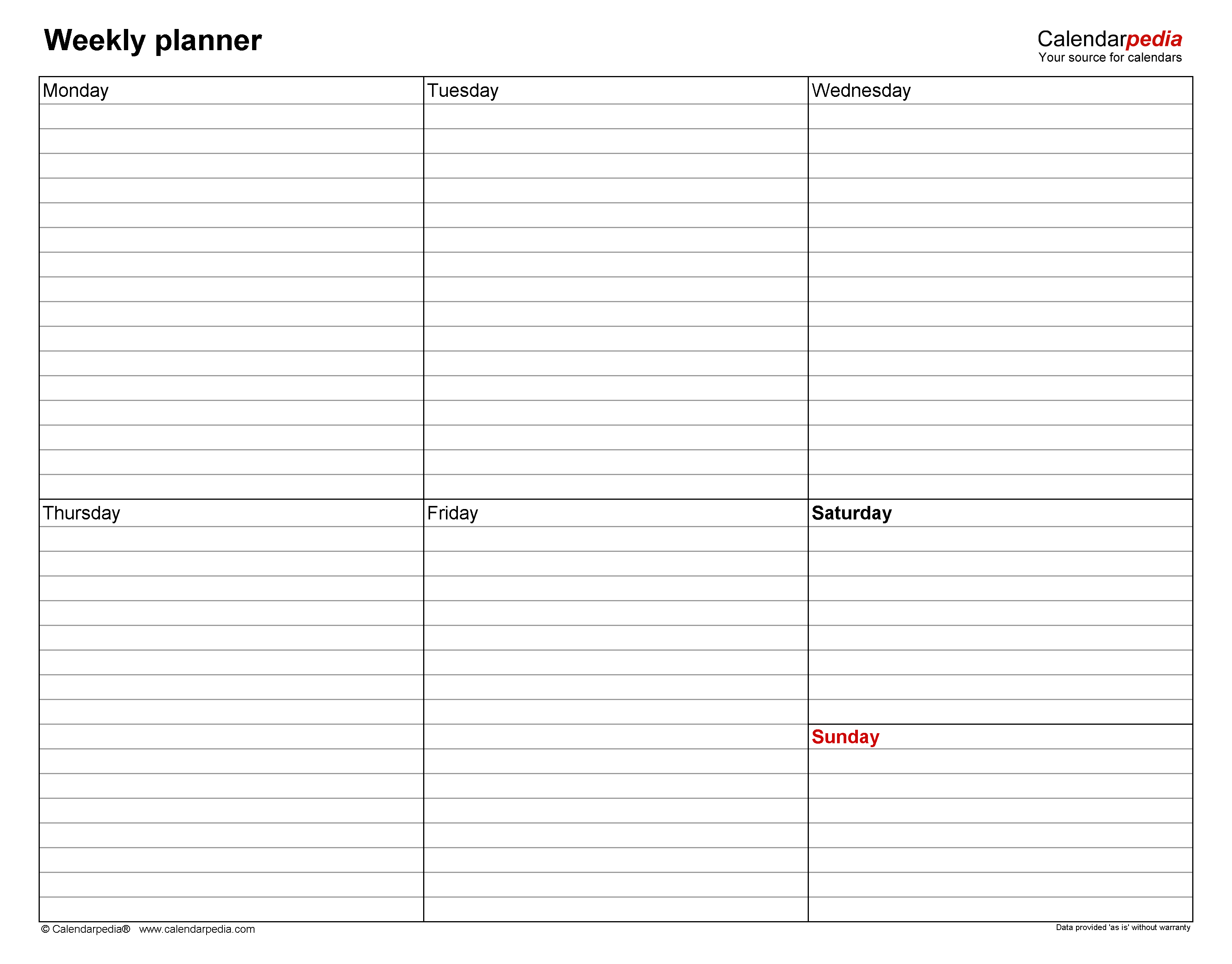 Free Weekly Planners in PDF format - 20+ Templates