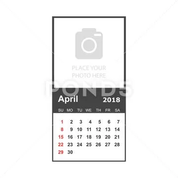 April 2018 calendar. Calendar planner design template with place ...