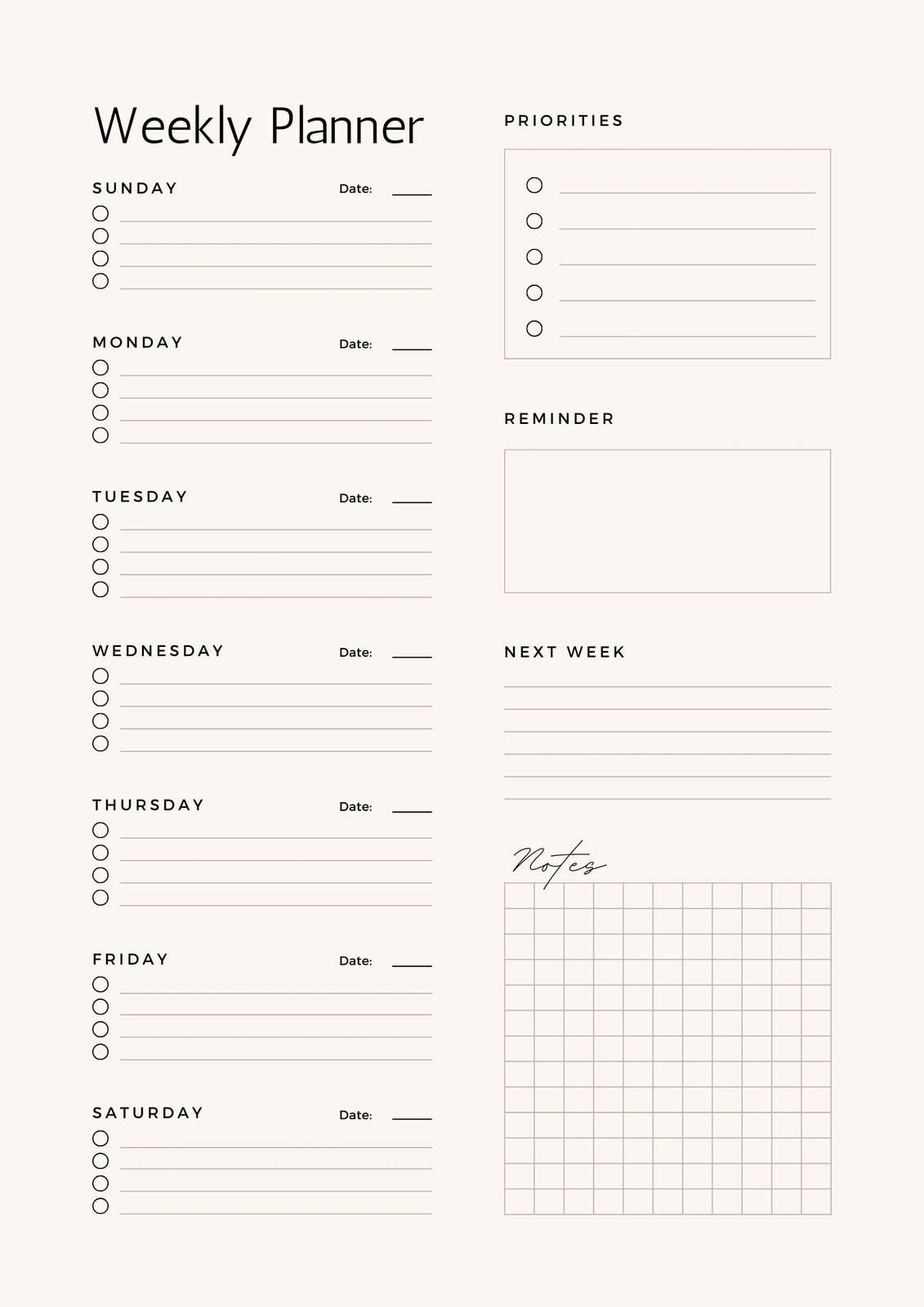 Free and customizable weekly planner templates 