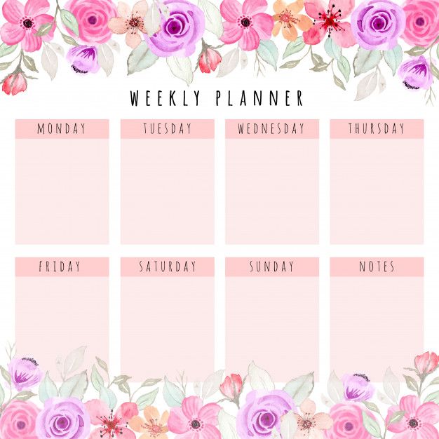 Premium Vector | Beautiful weekly planner with floral watercolor