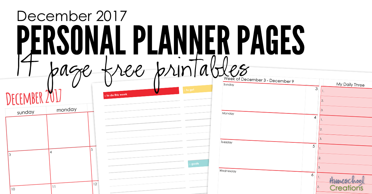 December 2017 Planner Pages - Free Printable