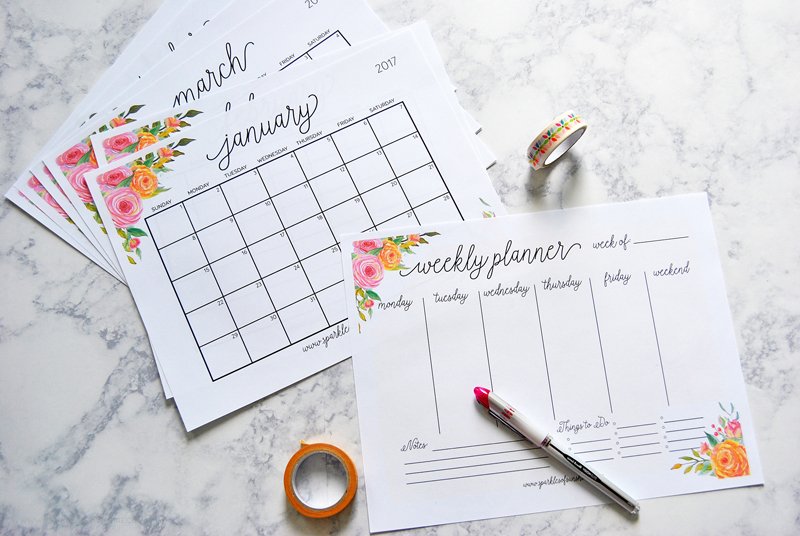 Free Printable 2017 Monthly Calendar and Weekly Planner