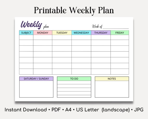 printable weekly planner for students