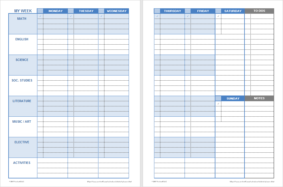 printable weekly planner for students