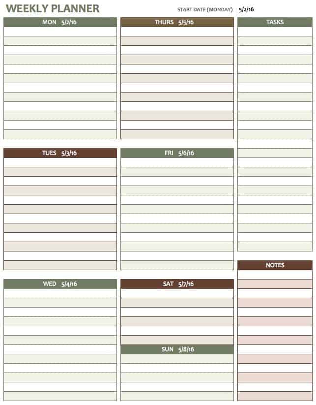 printable weekly planner for work