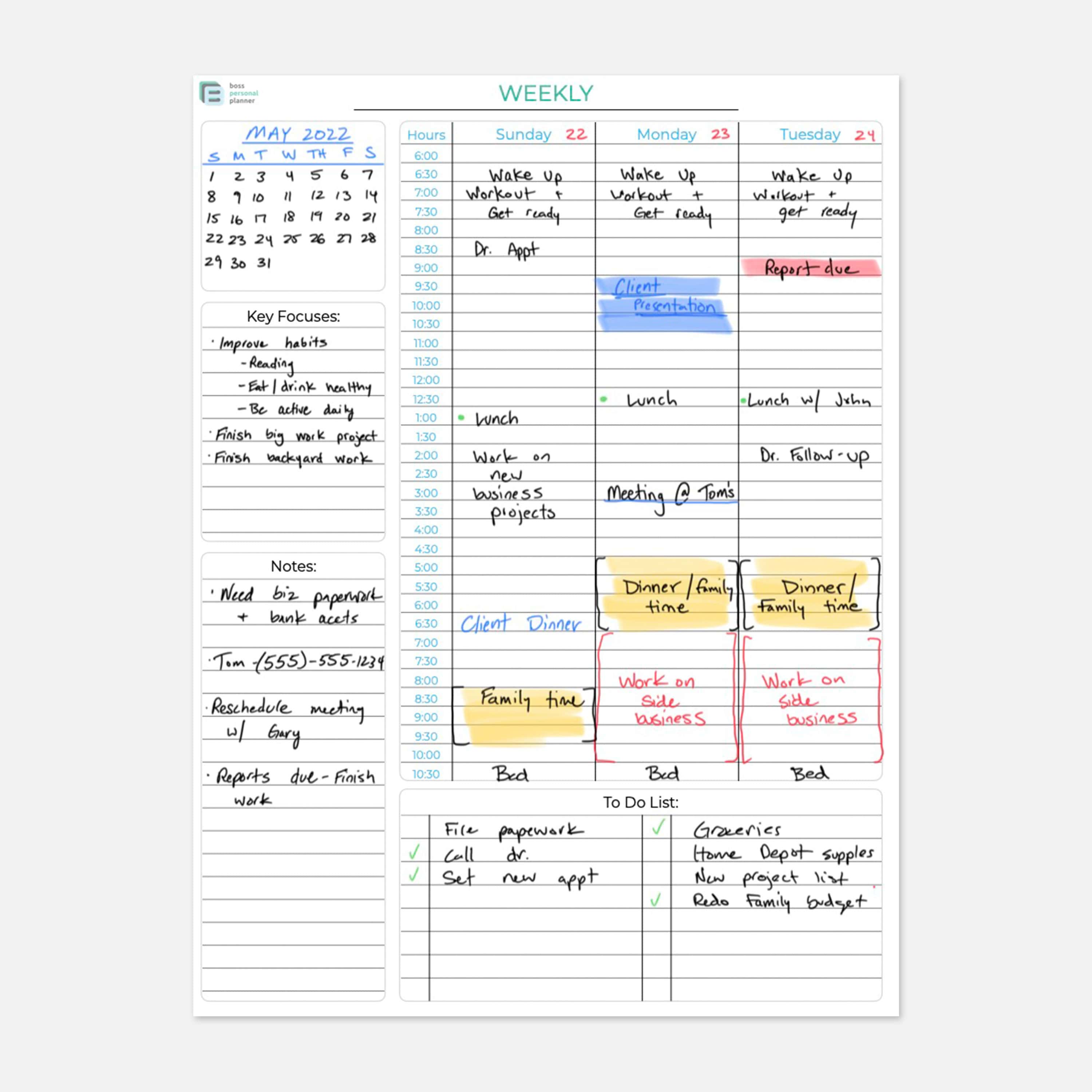 printable weekly planner for work