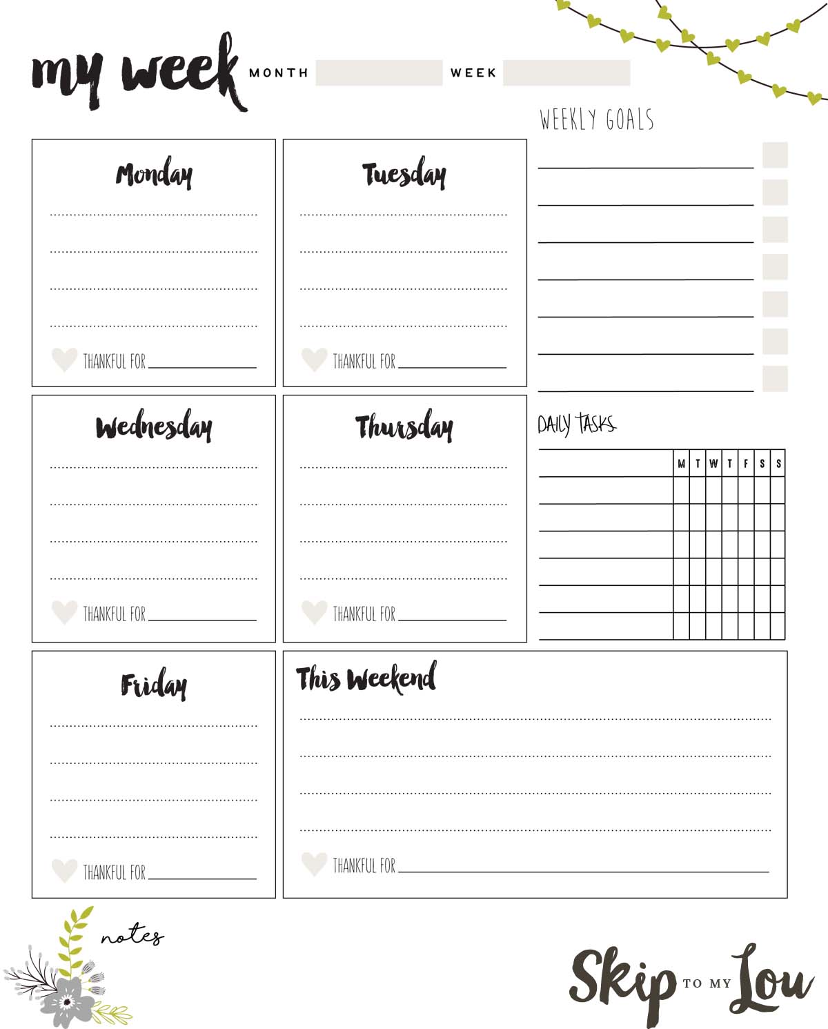 printable weekly planner for work