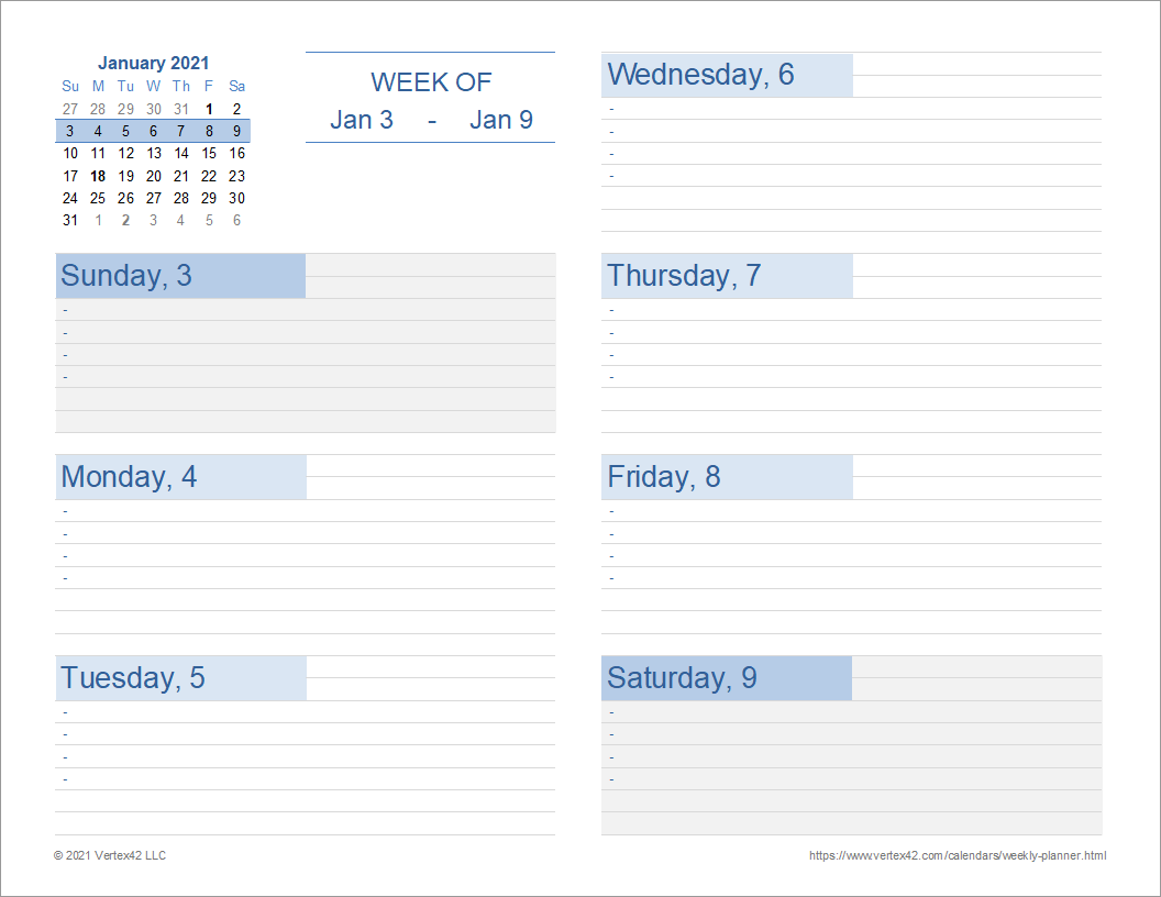 Weekly Planner Template - Free Printable Weekly Planner for Excel