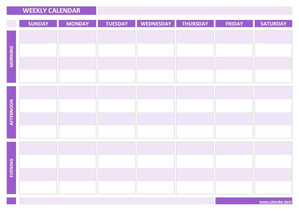 Weekly calendar, weekly schedule -Calendar.best