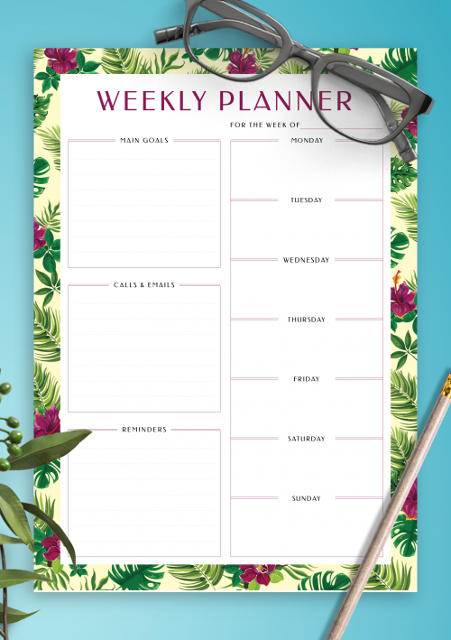 printable weekly planner sunday start