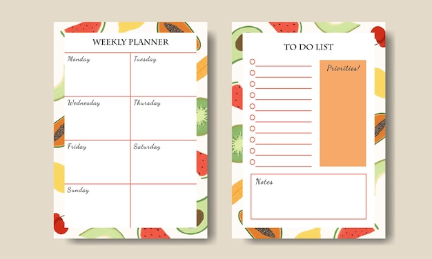 Premium Vector | Weekly Planner To Do List Template with Fruits ...
