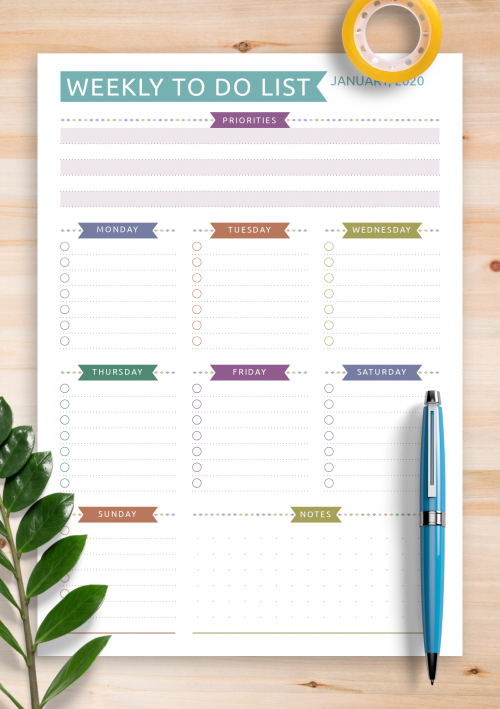 Weekly planner with To-Do list - Download PDF