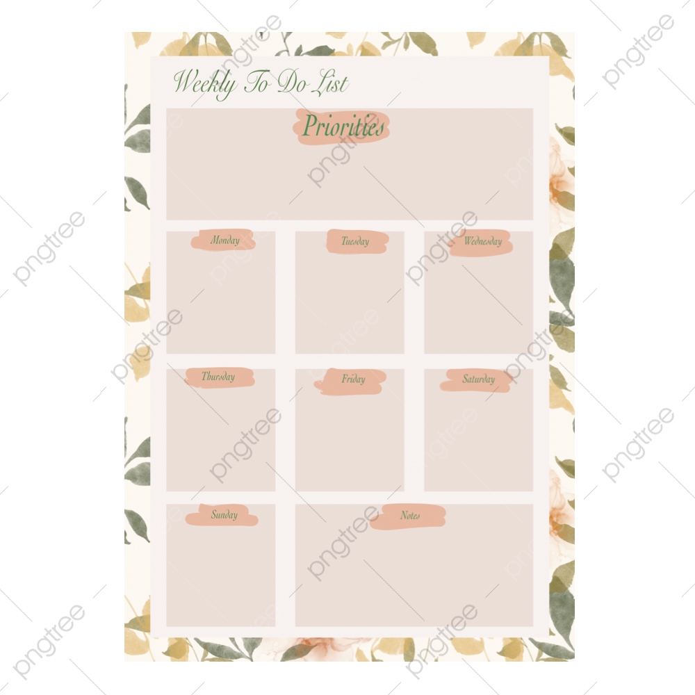 Weekly Planner To Do List Template Download on Pngtree