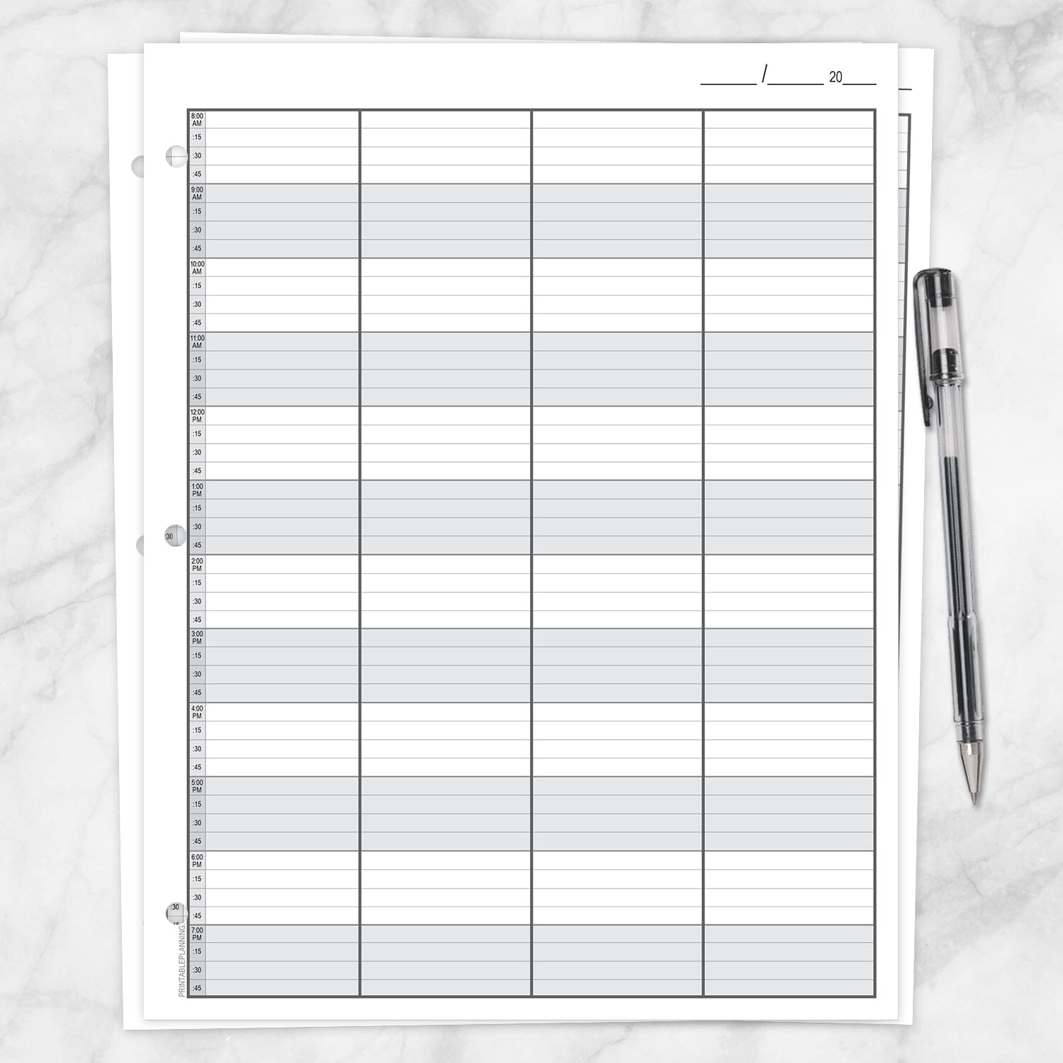 Schedule Sheet in 15 Minute Increments, front and back - Printable ...