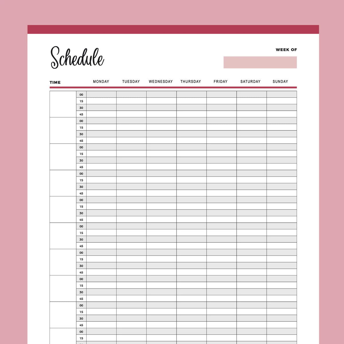 Printable 15 Minute Schedule | Instant Download PDF | A4 and US ...