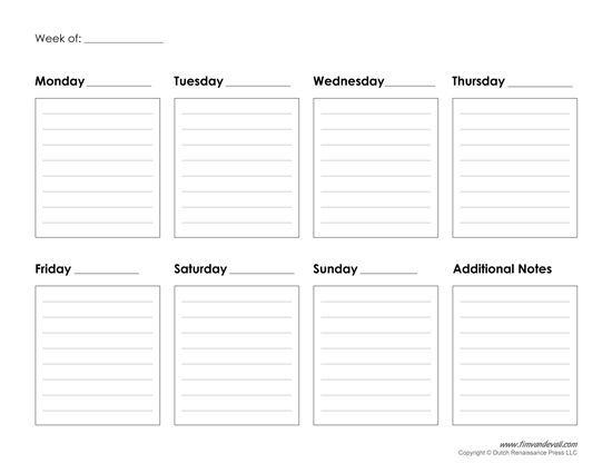 Printable Weekly Calendar Template - Free Blank PDF