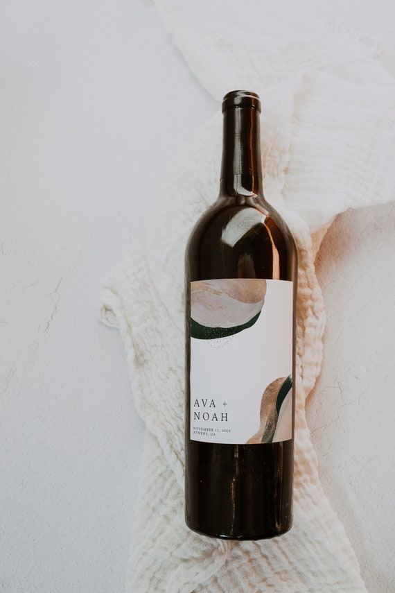Modern Abstract Wedding Wine Label, Editable Printable Modern Wine ...