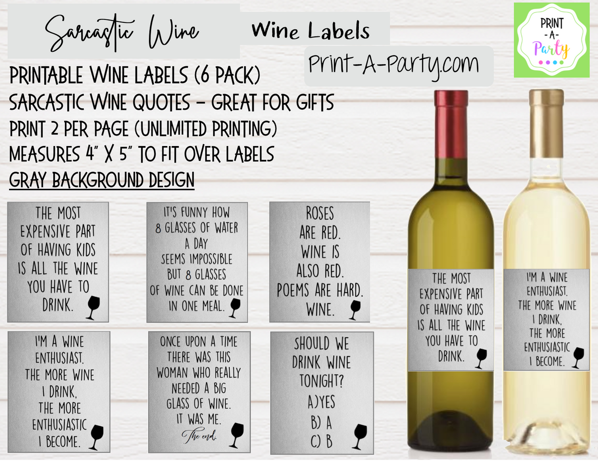 WINE LABELS: Sarcastic Meme Wine | Friends | Girlfriends | Girls Night Out  | Sarcastic Funny (6) Labels - INSTANT DOWNLOAD - Use again and again!